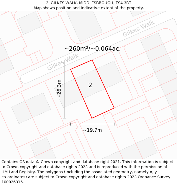 2, GILKES WALK, MIDDLESBROUGH, TS4 3RT: Plot and title map