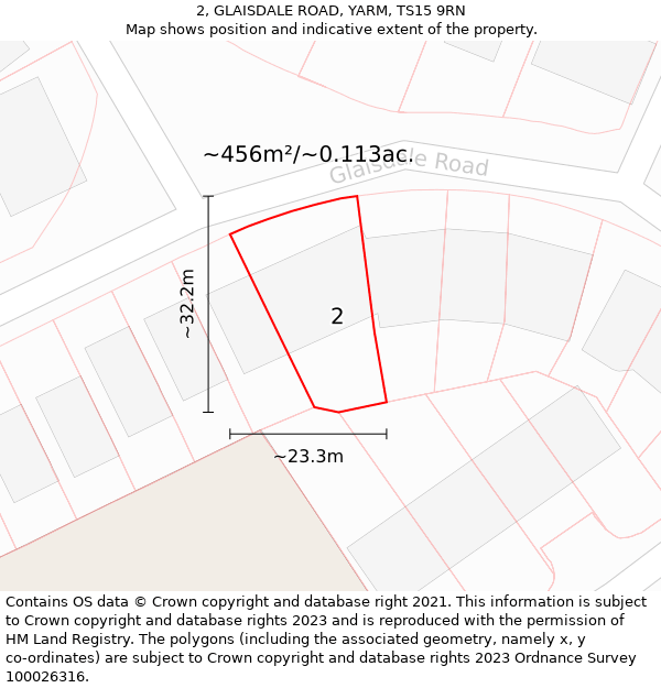 2, GLAISDALE ROAD, YARM, TS15 9RN: Plot and title map