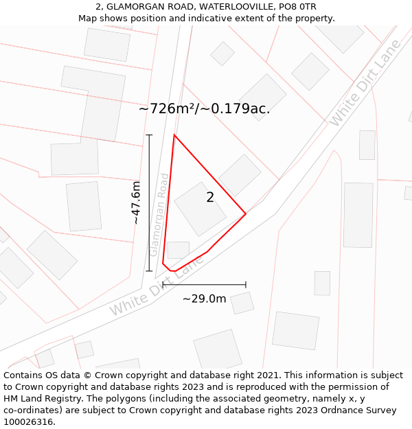 2, GLAMORGAN ROAD, WATERLOOVILLE, PO8 0TR: Plot and title map