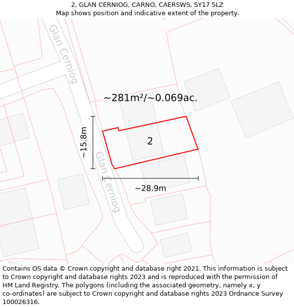 2, GLAN CERNIOG, CARNO, CAERSWS, SY17 5LZ: Plot and title map