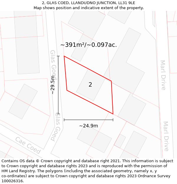 2, GLAS COED, LLANDUDNO JUNCTION, LL31 9LE: Plot and title map