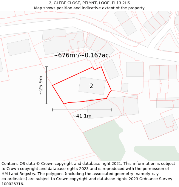 2, GLEBE CLOSE, PELYNT, LOOE, PL13 2HS: Plot and title map