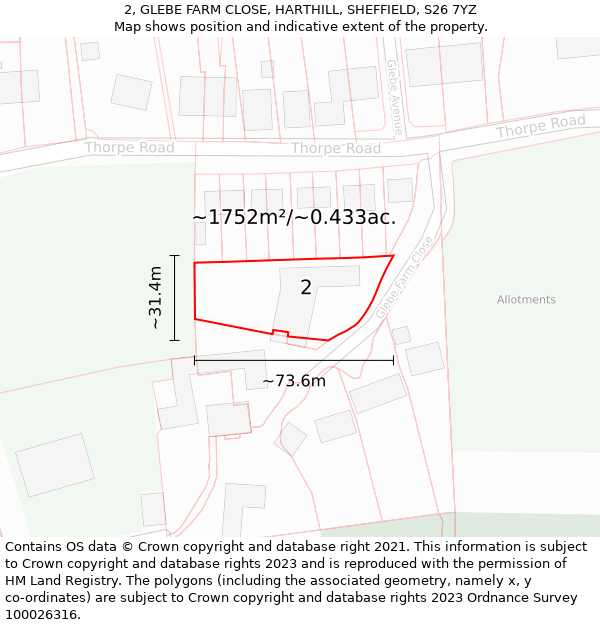 2, GLEBE FARM CLOSE, HARTHILL, SHEFFIELD, S26 7YZ: Plot and title map