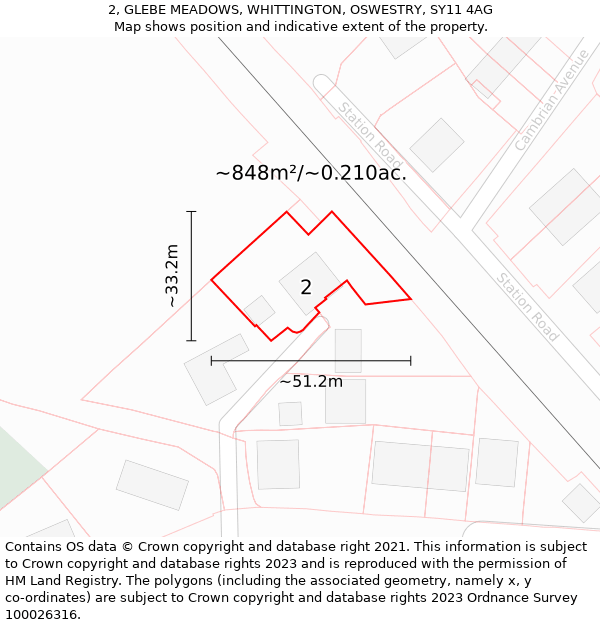 2, GLEBE MEADOWS, WHITTINGTON, OSWESTRY, SY11 4AG: Plot and title map