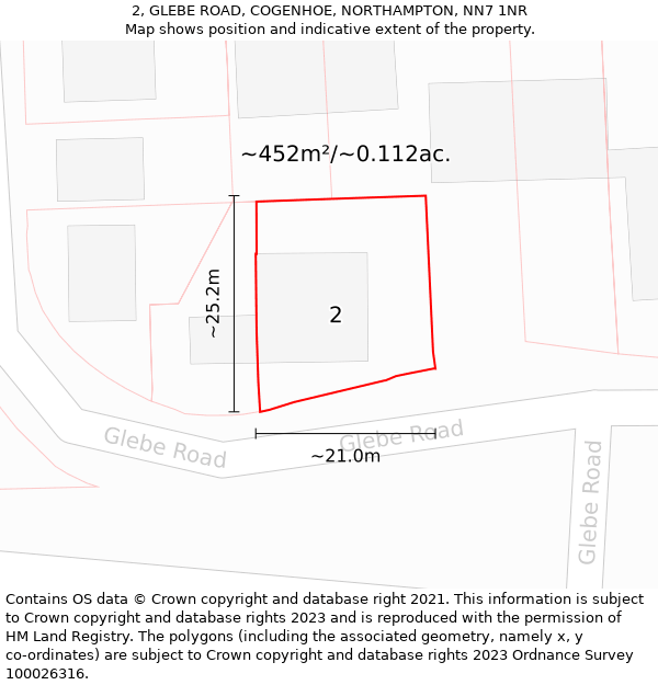 2, GLEBE ROAD, COGENHOE, NORTHAMPTON, NN7 1NR: Plot and title map