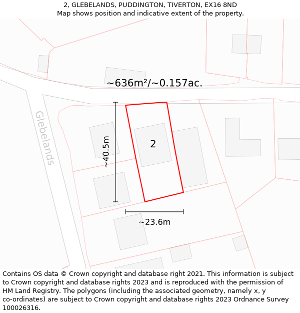 2, GLEBELANDS, PUDDINGTON, TIVERTON, EX16 8ND: Plot and title map