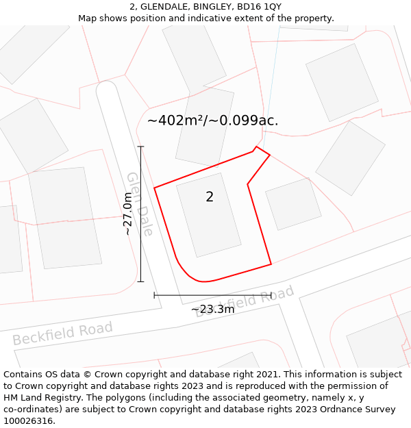 2, GLENDALE, BINGLEY, BD16 1QY: Plot and title map