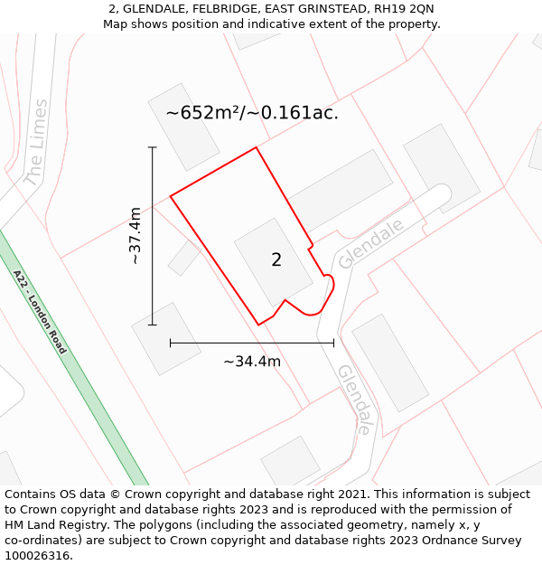 2, GLENDALE, FELBRIDGE, EAST GRINSTEAD, RH19 2QN: Plot and title map