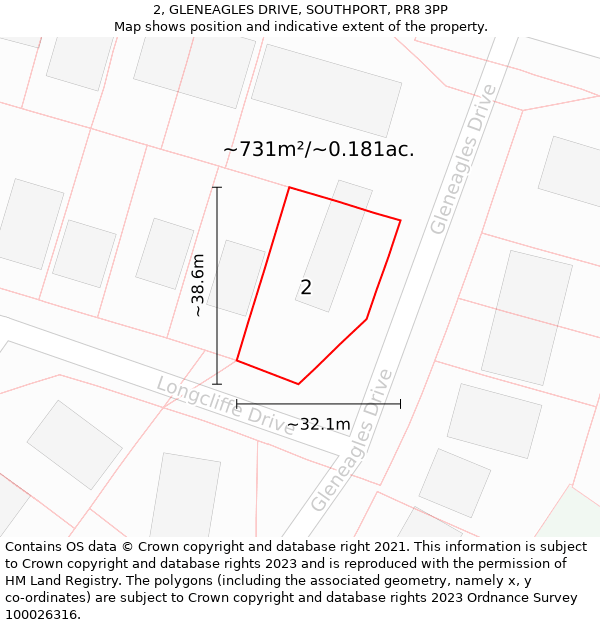 2, GLENEAGLES DRIVE, SOUTHPORT, PR8 3PP: Plot and title map