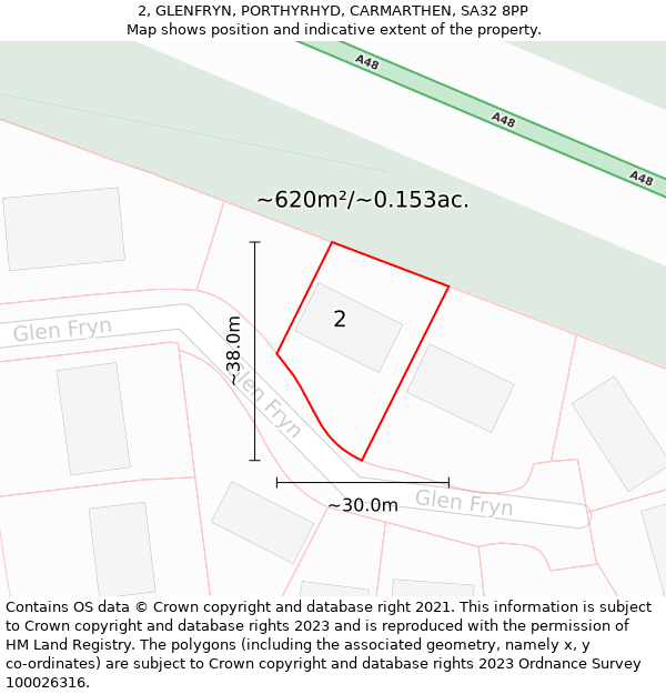 2, GLENFRYN, PORTHYRHYD, CARMARTHEN, SA32 8PP: Plot and title map