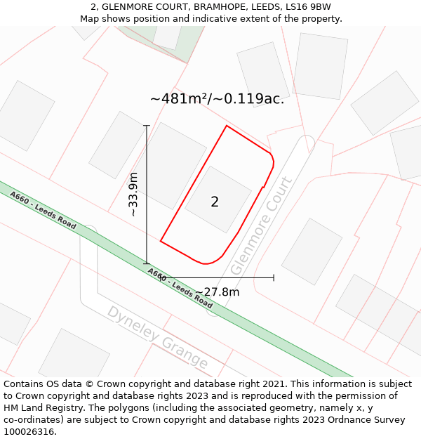 2, GLENMORE COURT, BRAMHOPE, LEEDS, LS16 9BW: Plot and title map