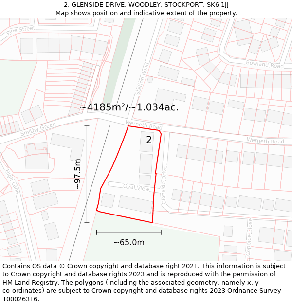 2, GLENSIDE DRIVE, WOODLEY, STOCKPORT, SK6 1JJ: Plot and title map