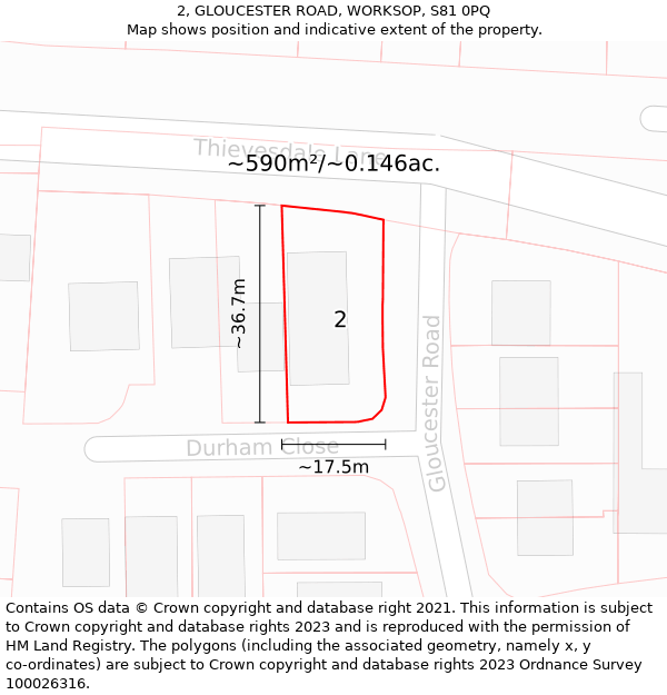 2, GLOUCESTER ROAD, WORKSOP, S81 0PQ: Plot and title map