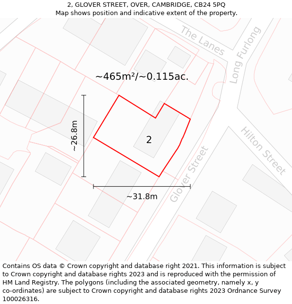 2, GLOVER STREET, OVER, CAMBRIDGE, CB24 5PQ: Plot and title map
