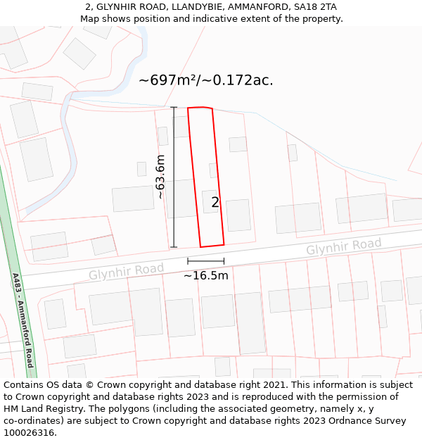 2, GLYNHIR ROAD, LLANDYBIE, AMMANFORD, SA18 2TA: Plot and title map