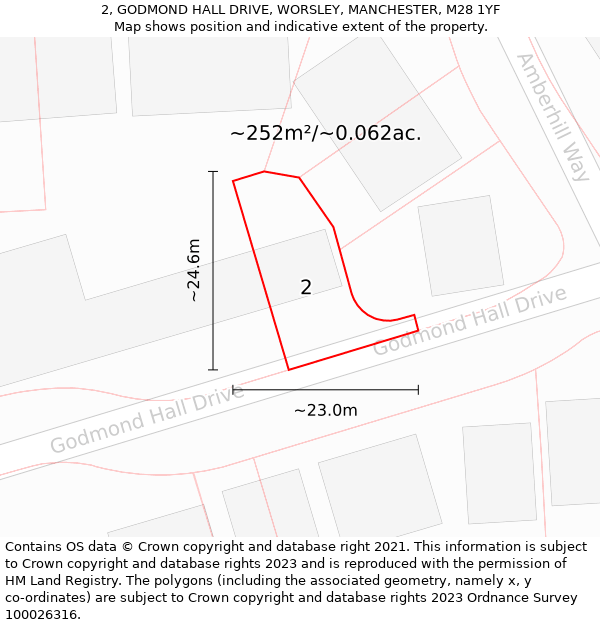 2, GODMOND HALL DRIVE, WORSLEY, MANCHESTER, M28 1YF: Plot and title map