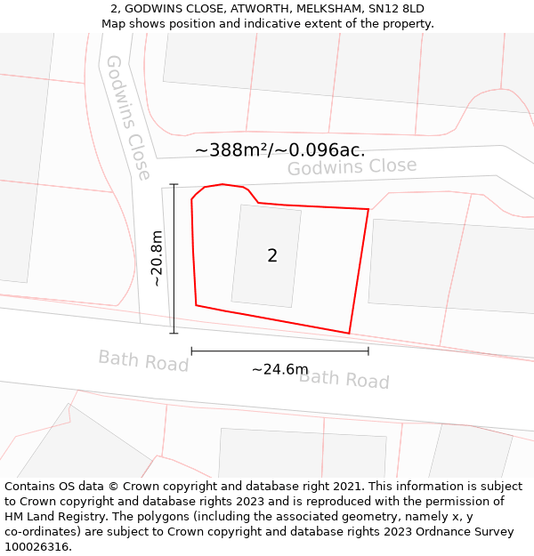 2, GODWINS CLOSE, ATWORTH, MELKSHAM, SN12 8LD: Plot and title map