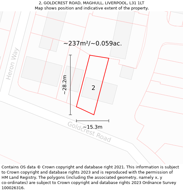 2, GOLDCREST ROAD, MAGHULL, LIVERPOOL, L31 1LT: Plot and title map