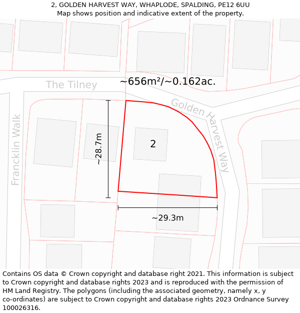 2, GOLDEN HARVEST WAY, WHAPLODE, SPALDING, PE12 6UU: Plot and title map