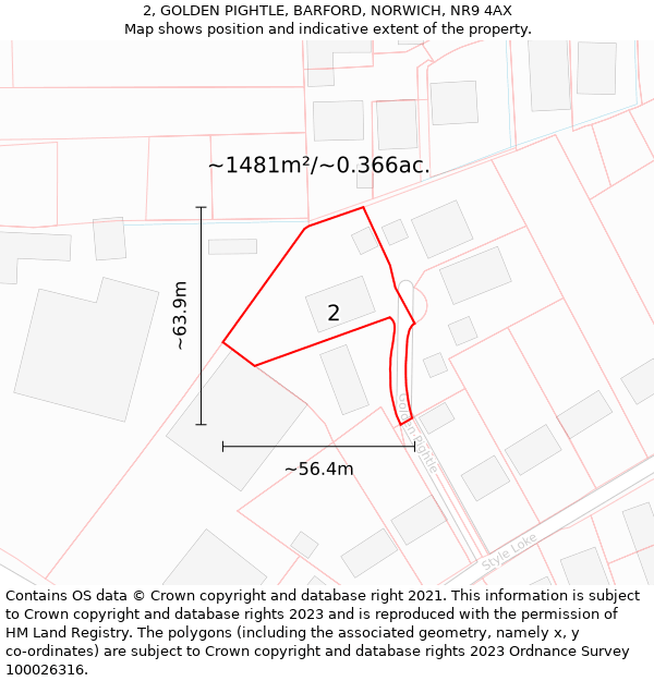 2, GOLDEN PIGHTLE, BARFORD, NORWICH, NR9 4AX: Plot and title map