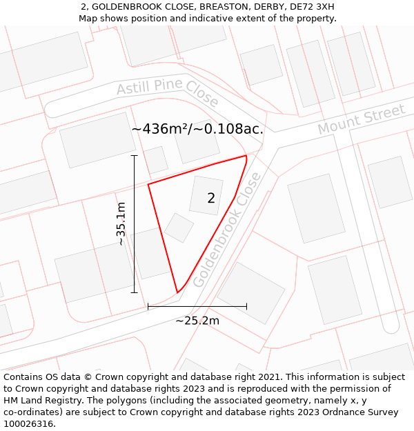 2, GOLDENBROOK CLOSE, BREASTON, DERBY, DE72 3XH: Plot and title map