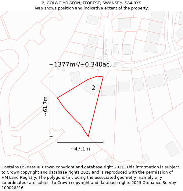 2, GOLWG YR AFON, FFOREST, SWANSEA, SA4 0XS: Plot and title map