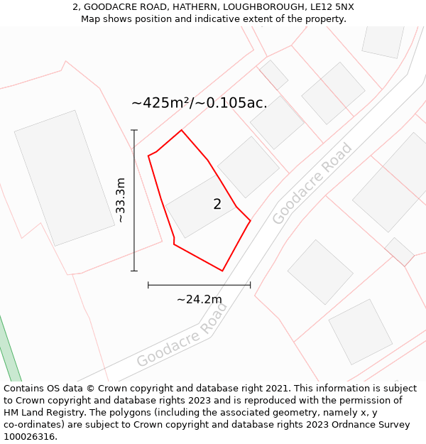 2, GOODACRE ROAD, HATHERN, LOUGHBOROUGH, LE12 5NX: Plot and title map