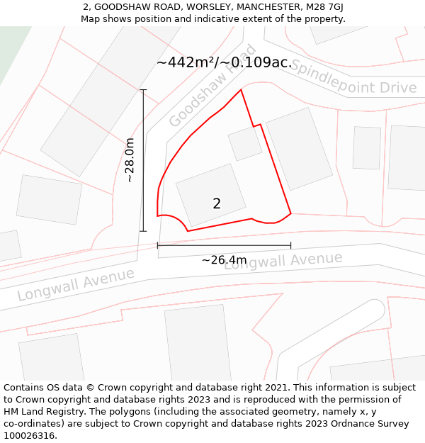 2, GOODSHAW ROAD, WORSLEY, MANCHESTER, M28 7GJ: Plot and title map