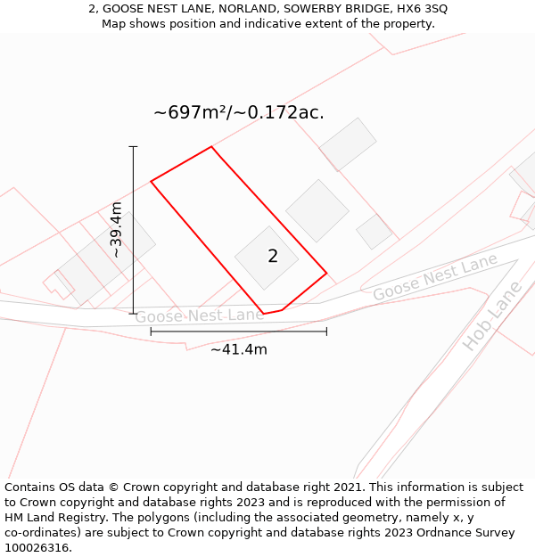 2, GOOSE NEST LANE, NORLAND, SOWERBY BRIDGE, HX6 3SQ: Plot and title map