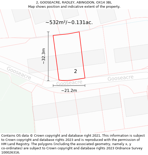 2, GOOSEACRE, RADLEY, ABINGDON, OX14 3BL: Plot and title map