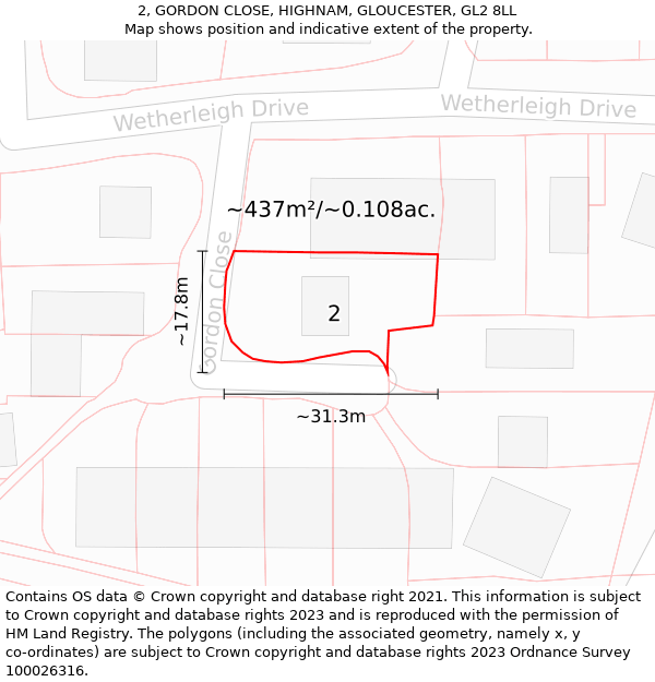 2, GORDON CLOSE, HIGHNAM, GLOUCESTER, GL2 8LL: Plot and title map