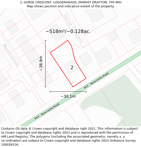 2, GORSE CRESCENT, LOGGERHEADS, MARKET DRAYTON, TF9 4RH: Plot and title map