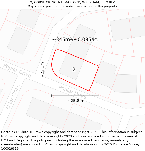 2, GORSE CRESCENT, MARFORD, WREXHAM, LL12 8LZ: Plot and title map