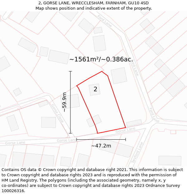 2, GORSE LANE, WRECCLESHAM, FARNHAM, GU10 4SD: Plot and title map