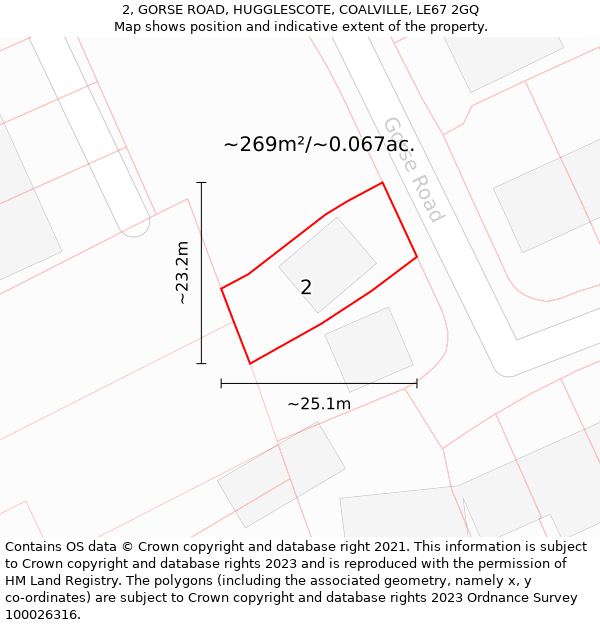 2, GORSE ROAD, HUGGLESCOTE, COALVILLE, LE67 2GQ: Plot and title map