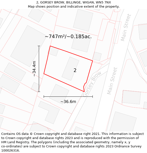 2, GORSEY BROW, BILLINGE, WIGAN, WN5 7NX: Plot and title map