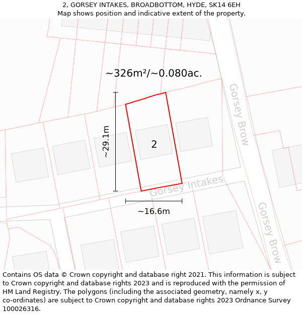 2, GORSEY INTAKES, BROADBOTTOM, HYDE, SK14 6EH: Plot and title map