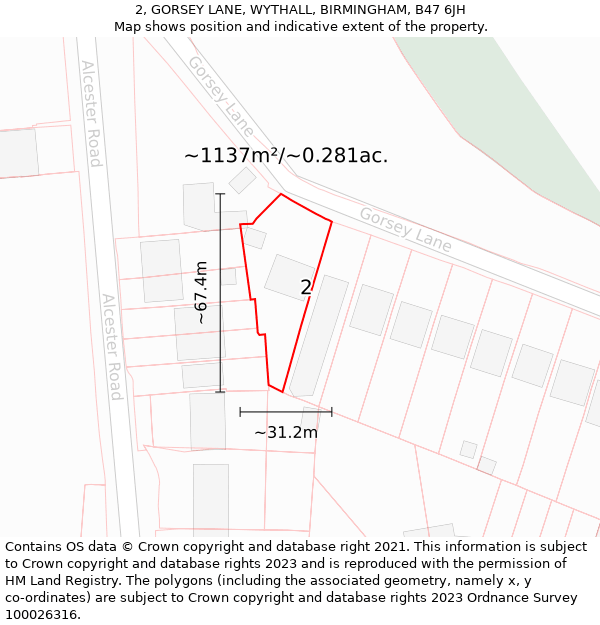 2, GORSEY LANE, WYTHALL, BIRMINGHAM, B47 6JH: Plot and title map