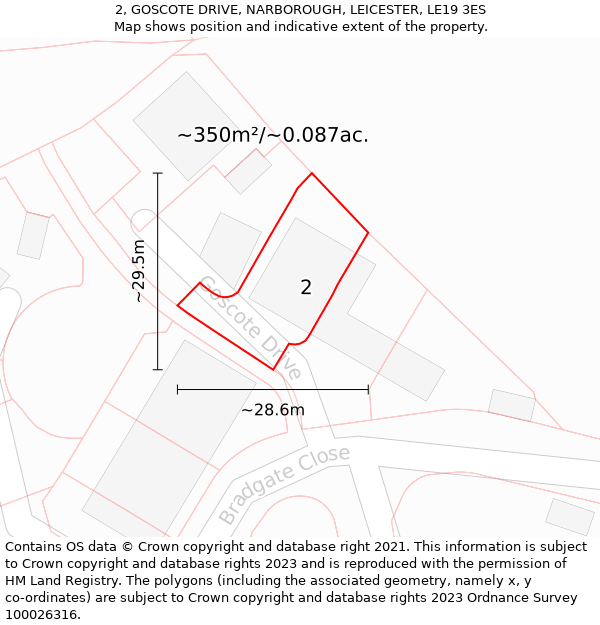 2, GOSCOTE DRIVE, NARBOROUGH, LEICESTER, LE19 3ES: Plot and title map