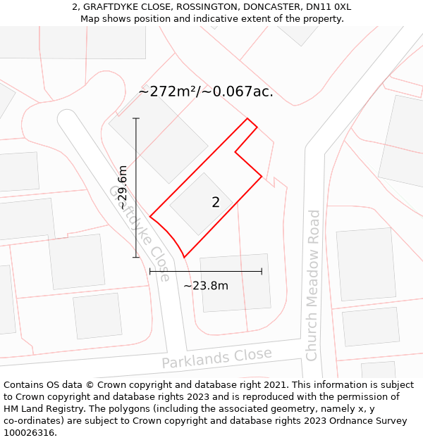 2, GRAFTDYKE CLOSE, ROSSINGTON, DONCASTER, DN11 0XL: Plot and title map