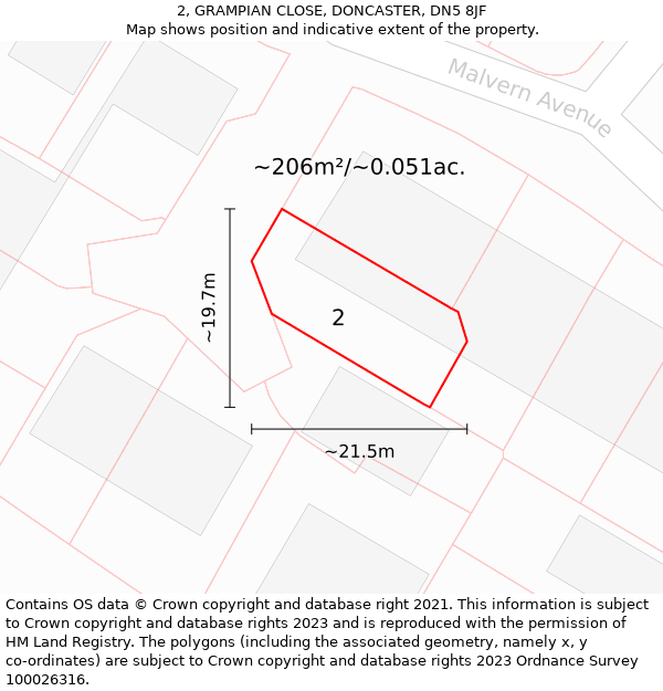 2, GRAMPIAN CLOSE, DONCASTER, DN5 8JF: Plot and title map