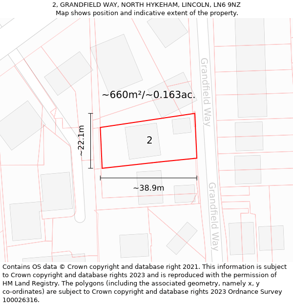 2, GRANDFIELD WAY, NORTH HYKEHAM, LINCOLN, LN6 9NZ: Plot and title map