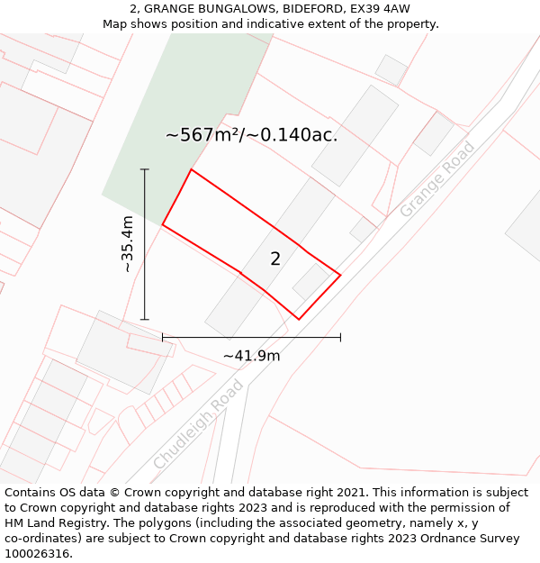 2, GRANGE BUNGALOWS, BIDEFORD, EX39 4AW: Plot and title map