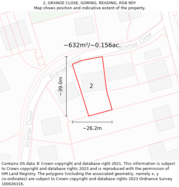 2, GRANGE CLOSE, GORING, READING, RG8 9DY: Plot and title map