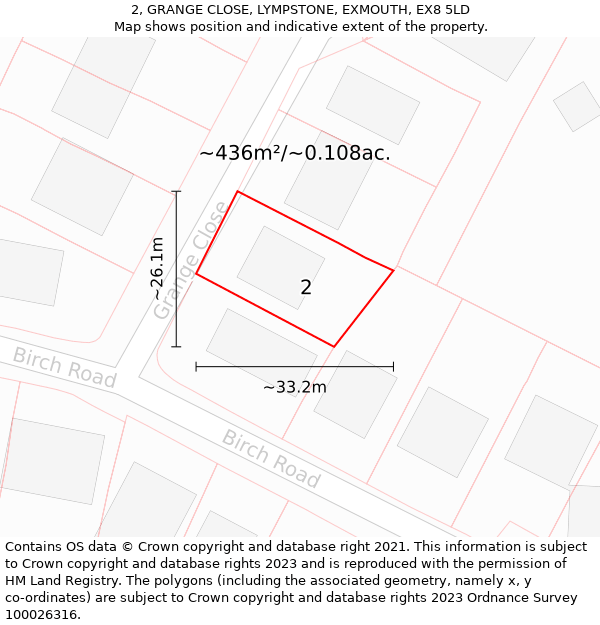 2, GRANGE CLOSE, LYMPSTONE, EXMOUTH, EX8 5LD: Plot and title map