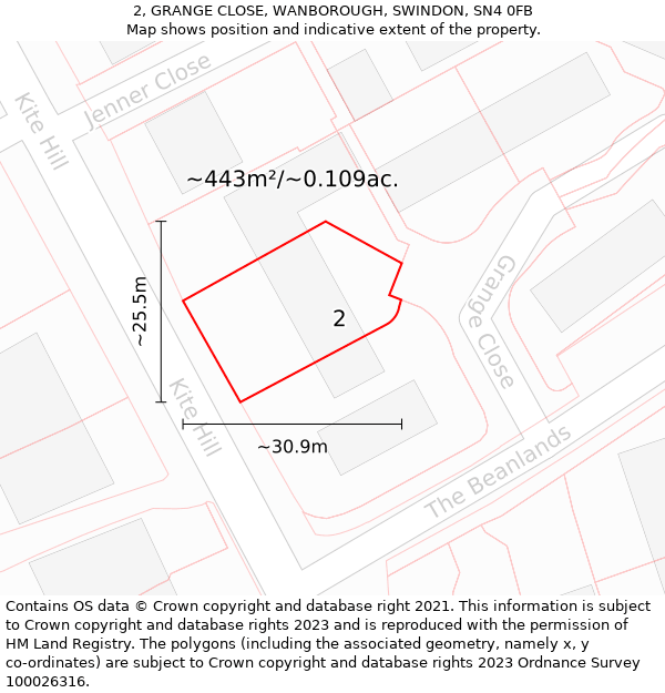 2, GRANGE CLOSE, WANBOROUGH, SWINDON, SN4 0FB: Plot and title map