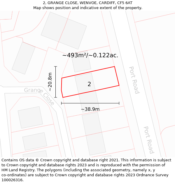 2, GRANGE CLOSE, WENVOE, CARDIFF, CF5 6AT: Plot and title map