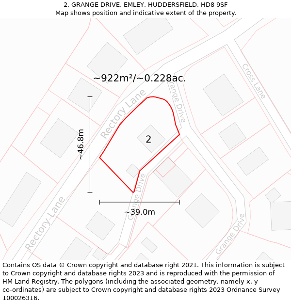 2, GRANGE DRIVE, EMLEY, HUDDERSFIELD, HD8 9SF: Plot and title map