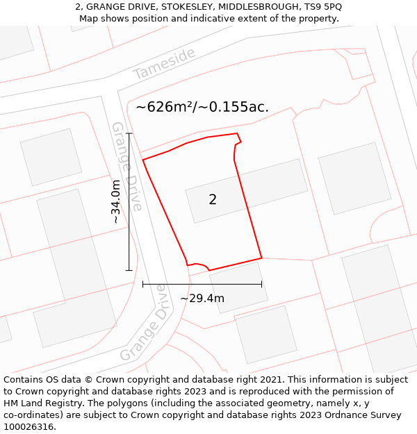 2, GRANGE DRIVE, STOKESLEY, MIDDLESBROUGH, TS9 5PQ: Plot and title map