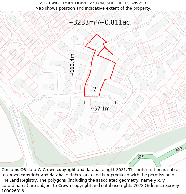 2, GRANGE FARM DRIVE, ASTON, SHEFFIELD, S26 2GY: Plot and title map